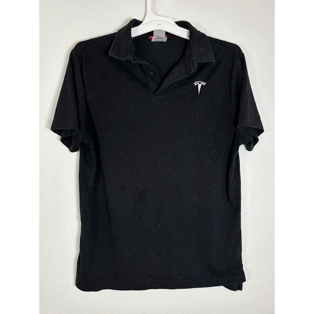 Tesla Motors Mens Polo Shirt Black Short Sleeve Embroidered Logo Size Medium